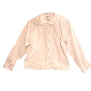 A+  Girls Size Medium Button Up White School Uniform Cotton Long Sleeve Shirt